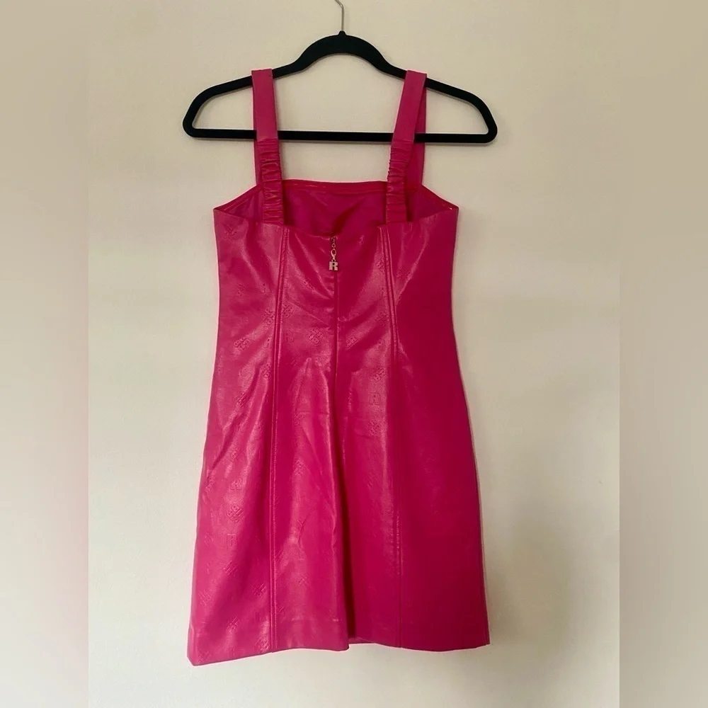 Rotate Birger Christensen Herlina Faux Leather Mini Dress Barbie Pink 90s Style